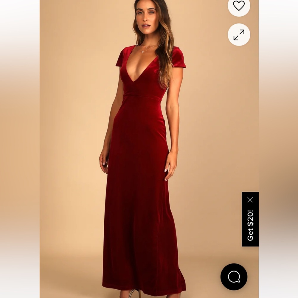 Lulu’s Feeling Flawless Wine Red Velvet V-Neck Maxi Dress